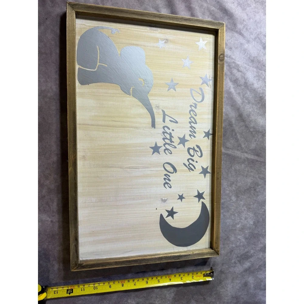 Dream Big Little One Wooden Nursery Wall Art Elephant Moon Stars Gray Wood Sign